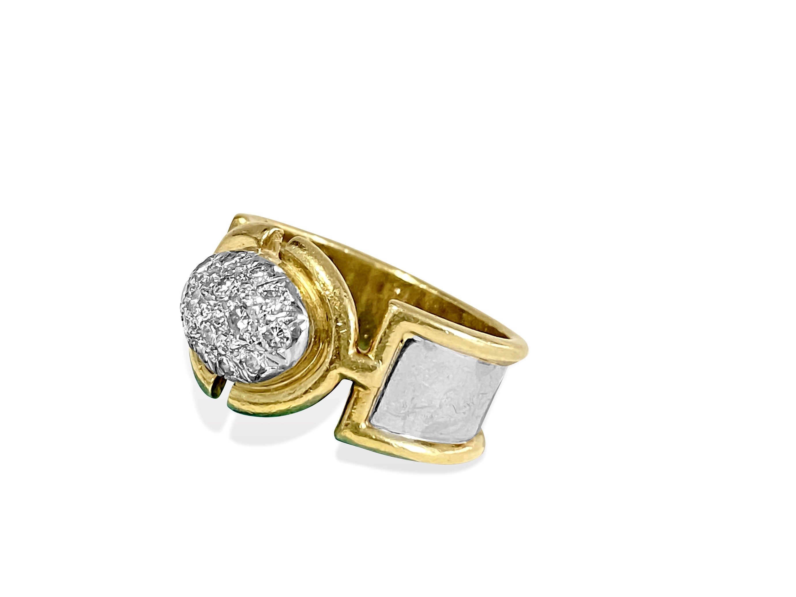 18k Gold, Vintage 0.70 Carat Diamond Two Tone Ring